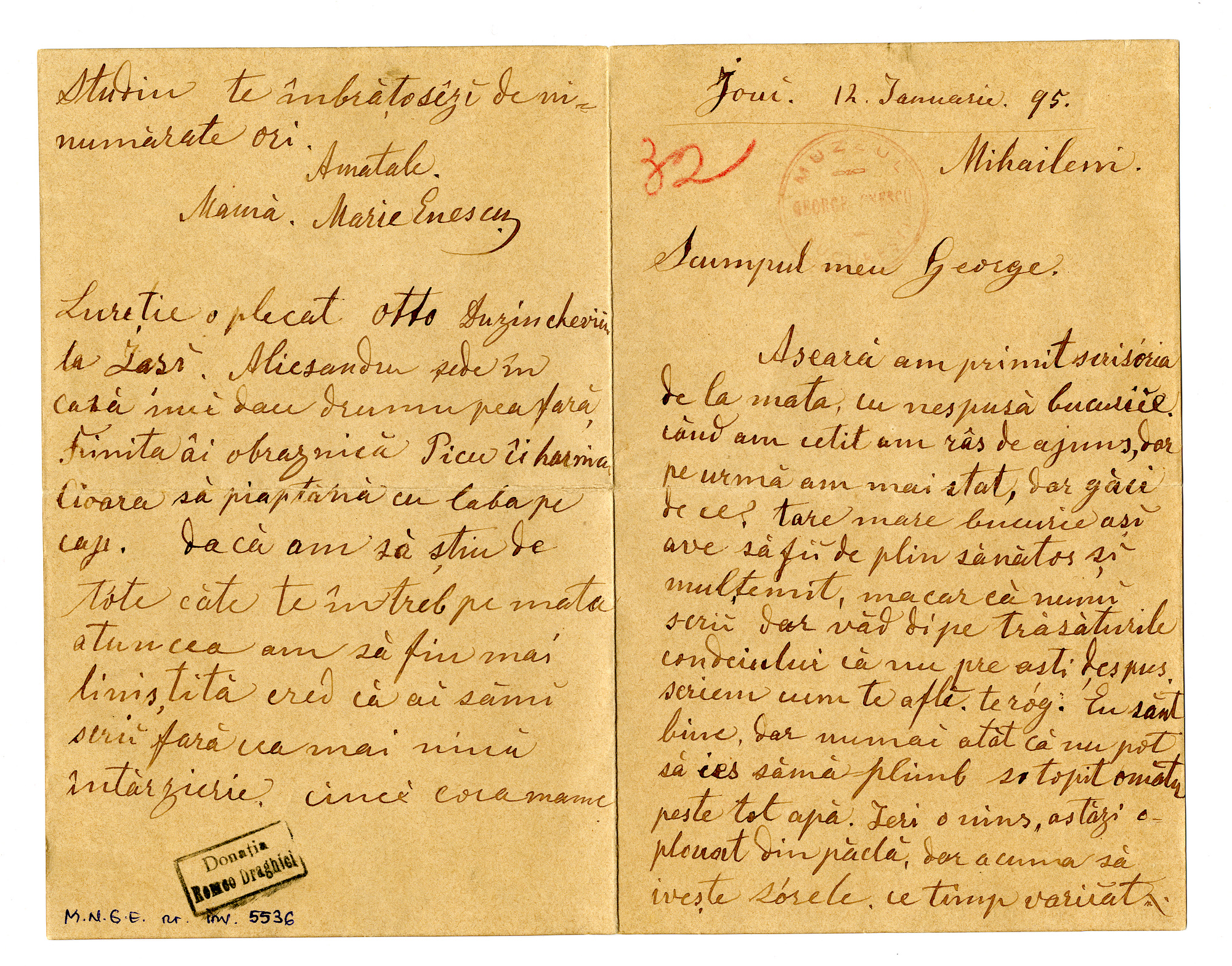 Foto II a – Scrisoarea  Mariei Enescu către fiul său George (12.01.1895)