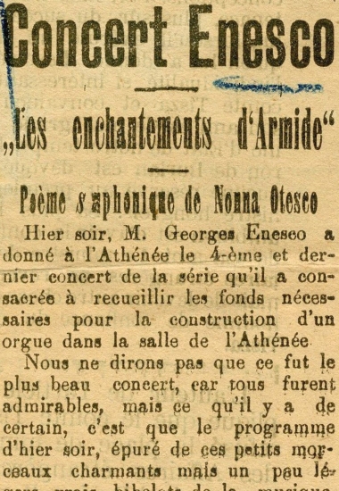 Concertele susţinute de Enescu pentru construirea orgii de la Ateneul Român
