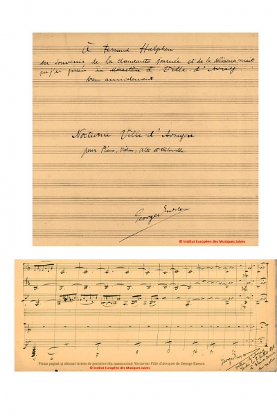 Nocturne Ville d`Avrayen pentru pian, vioară, violă și violoncel de George Enescu – un manuscris muzical cu surprize!